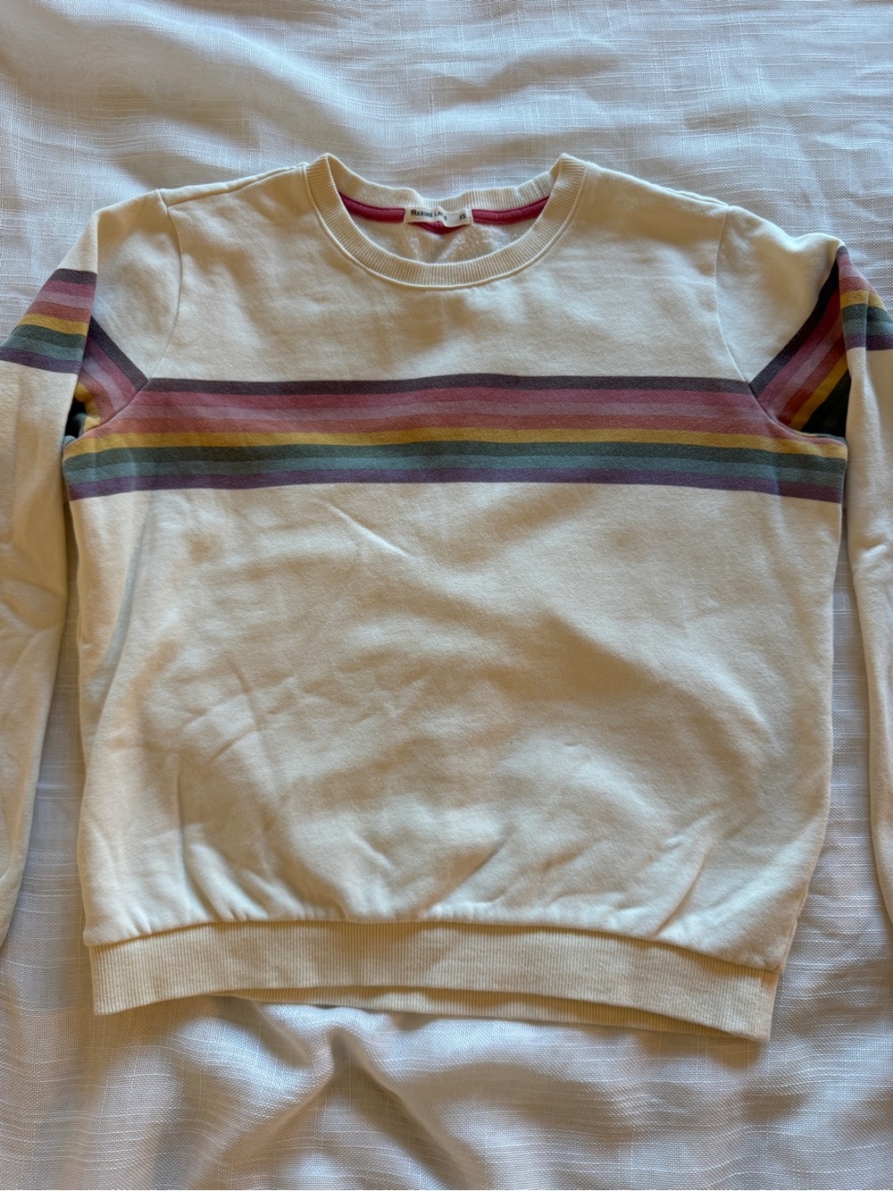 Marine Layer Cloud 9 Fleece Anytime Sweatshirt - Antique White Rainbow Stripe